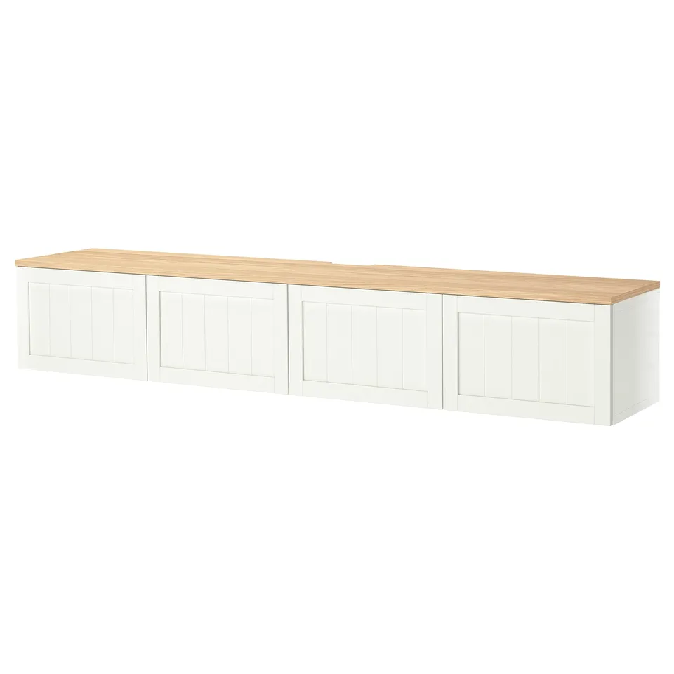 BESTÅ TV bench with doors, white/Pipmakare white, 240x42x40 cm