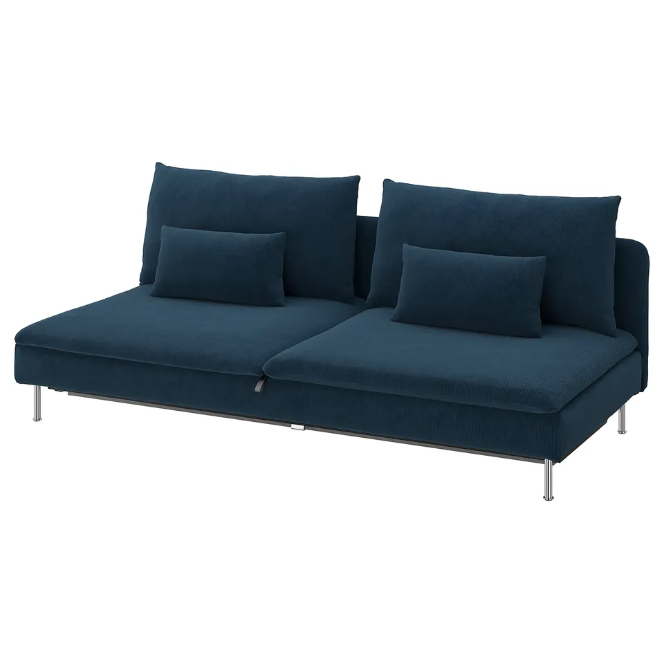 Dark blue SÖDERHAMN sofa with metal legs, modern design, upholstered in corduroy.