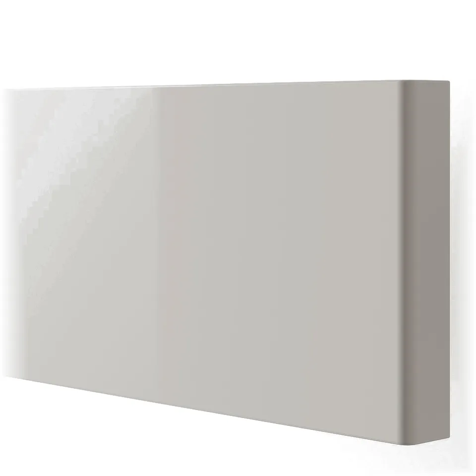 Sleek, modern kitchen cabinet door with smooth, high-gloss grey finish. No visible imperfections, clean edges.