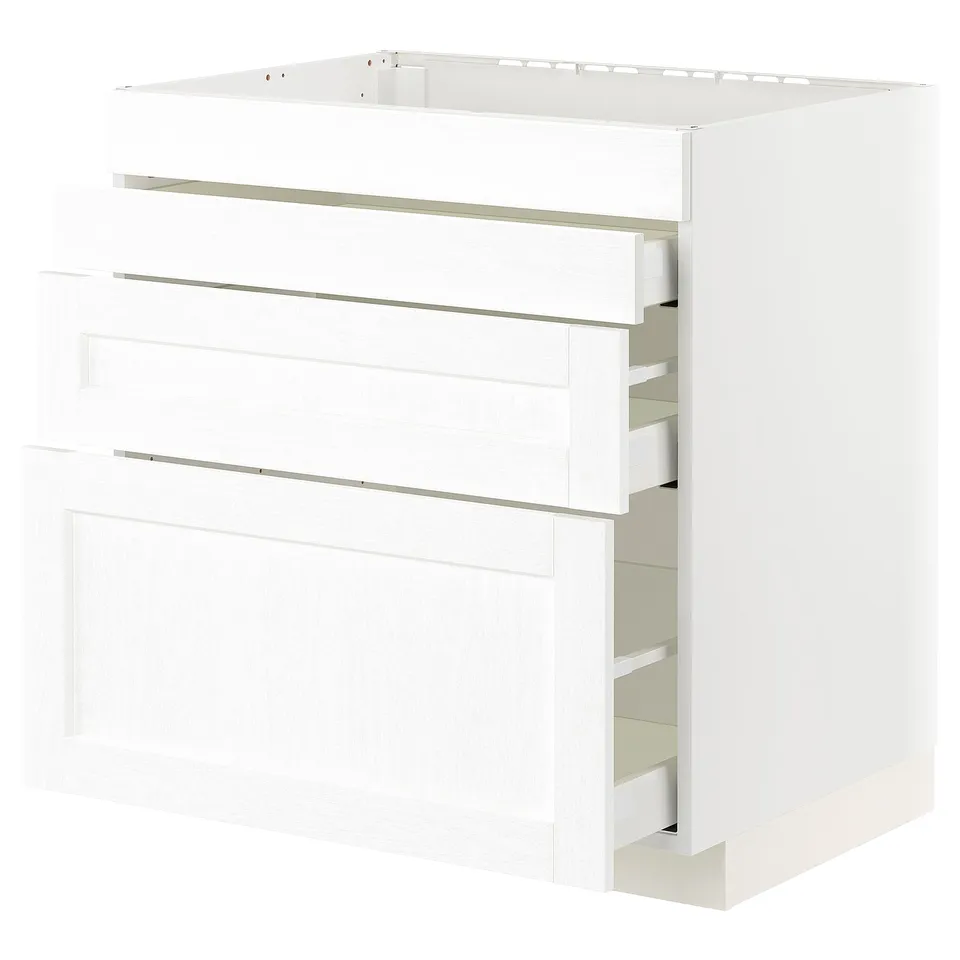 METOD kitchen unit: white, square, three drawers, sleek modern design.