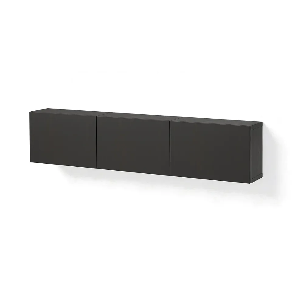 BESTÅ Wall-mounted cabinet combination, black-brown/Lappviken black-brown, 180x22x38 cm