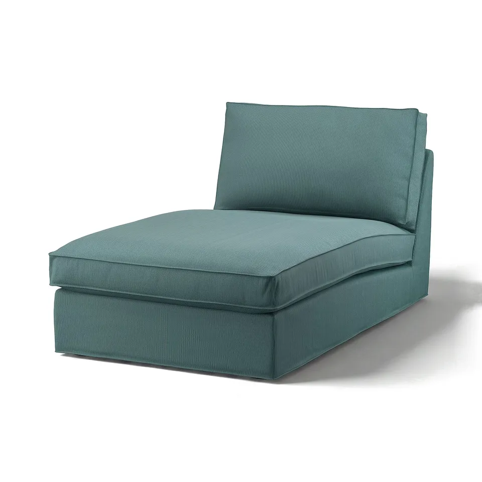 A teal KIVIK sectional sofa with a wide-wale corduroy cover, featuring a soft, thick, and comfortable design.