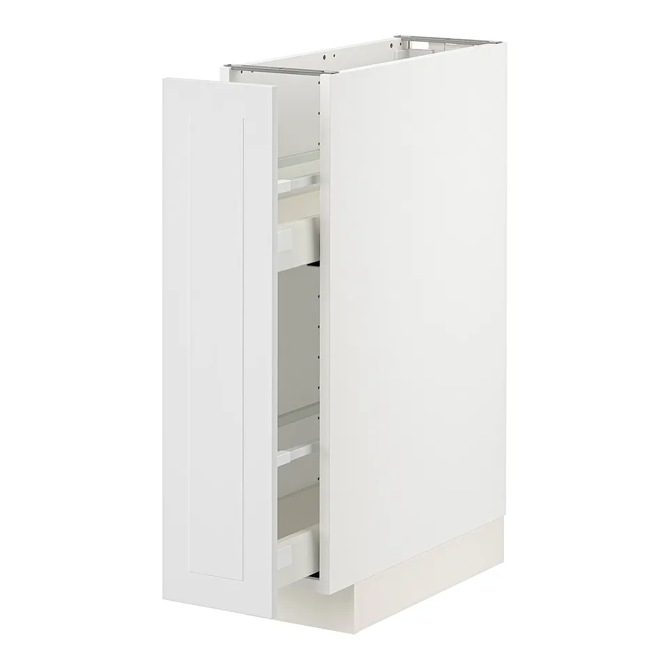 White METOD kitchen cabinet, sleek design, pull-out system.