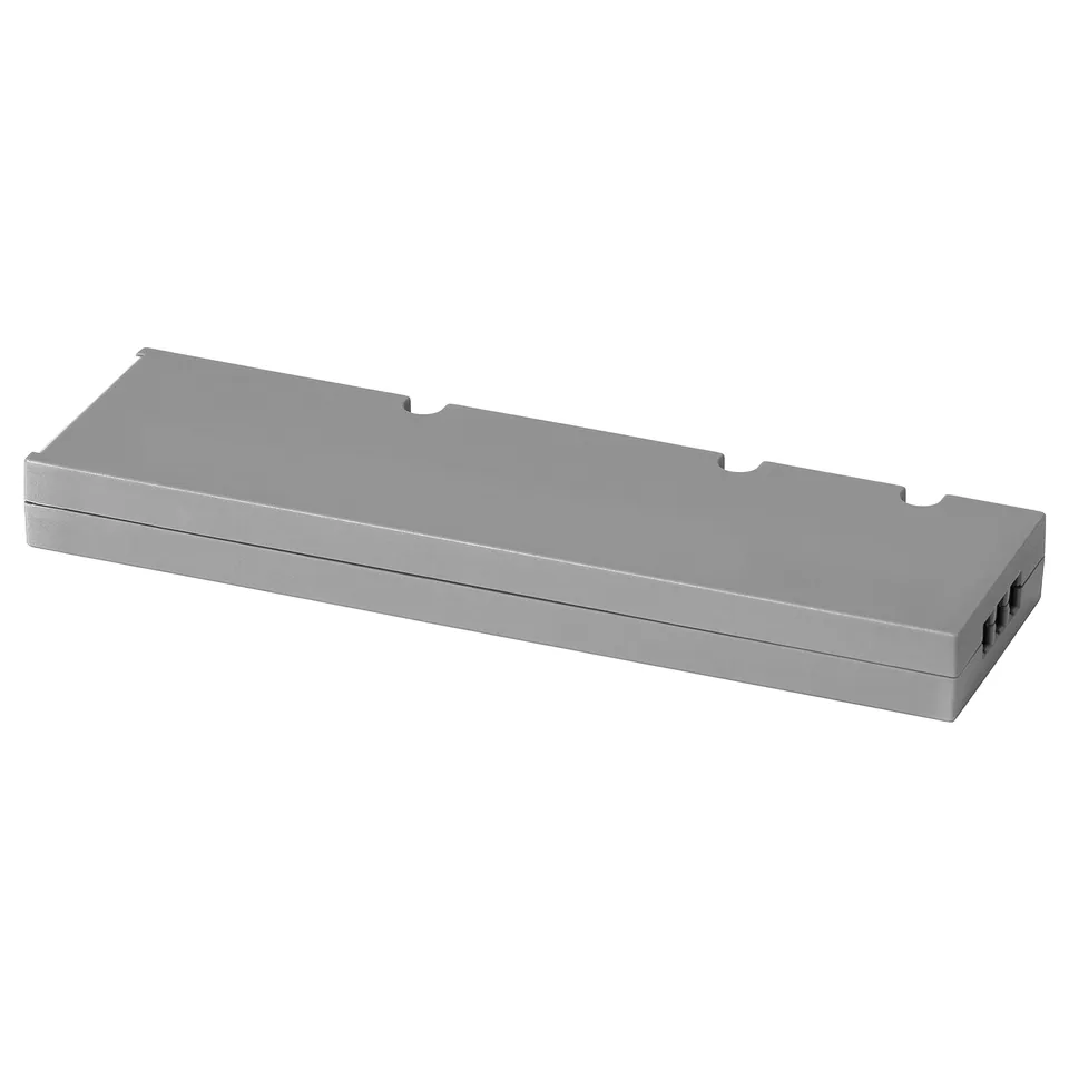 TRÅDFRI smart lighting driver, grey, rectangular, plastic, modern design.