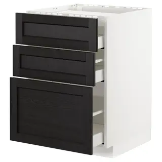 METOD / MAXIMERA base cab f hob/3 fronts/3 drawers, white/Lerhyttan black stained, 60x60x80 cm