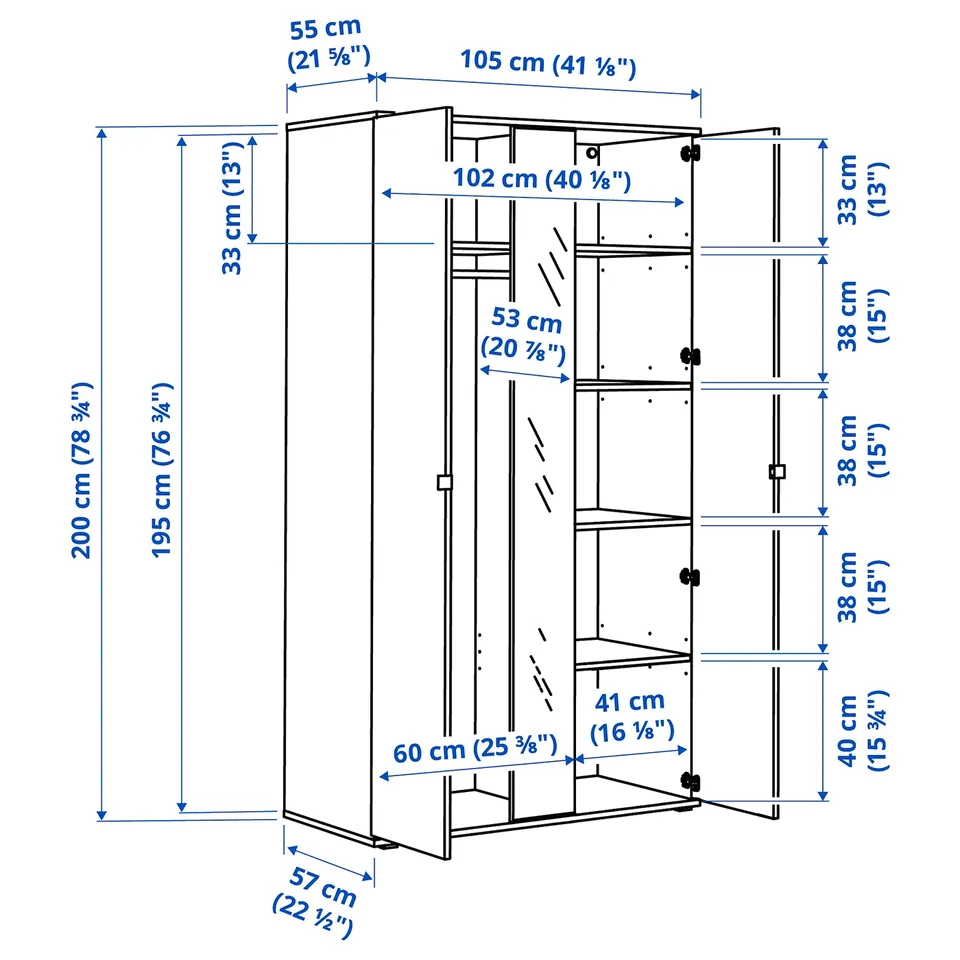 Illustration with measurements for the product: VIHALS.