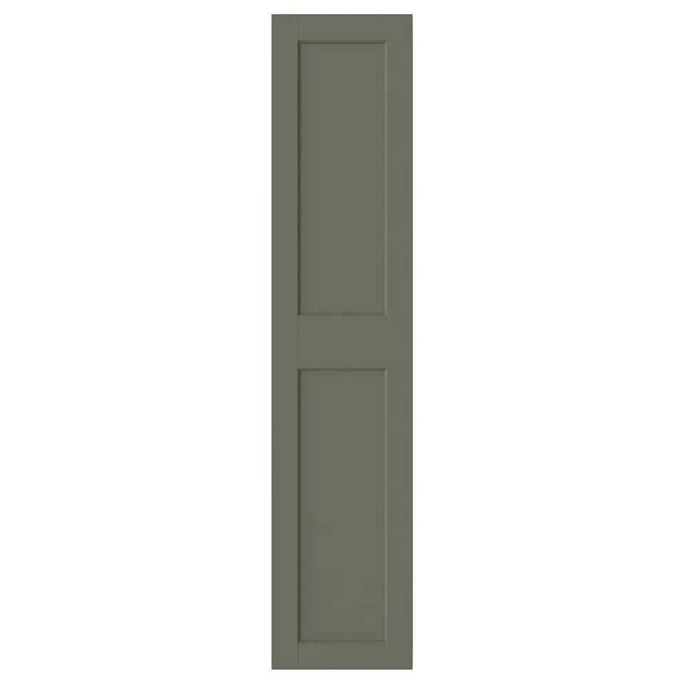 GRIMO, a grey-green panel door with a sleek, modern design. It a bevelled edge and soft-closing hinges.