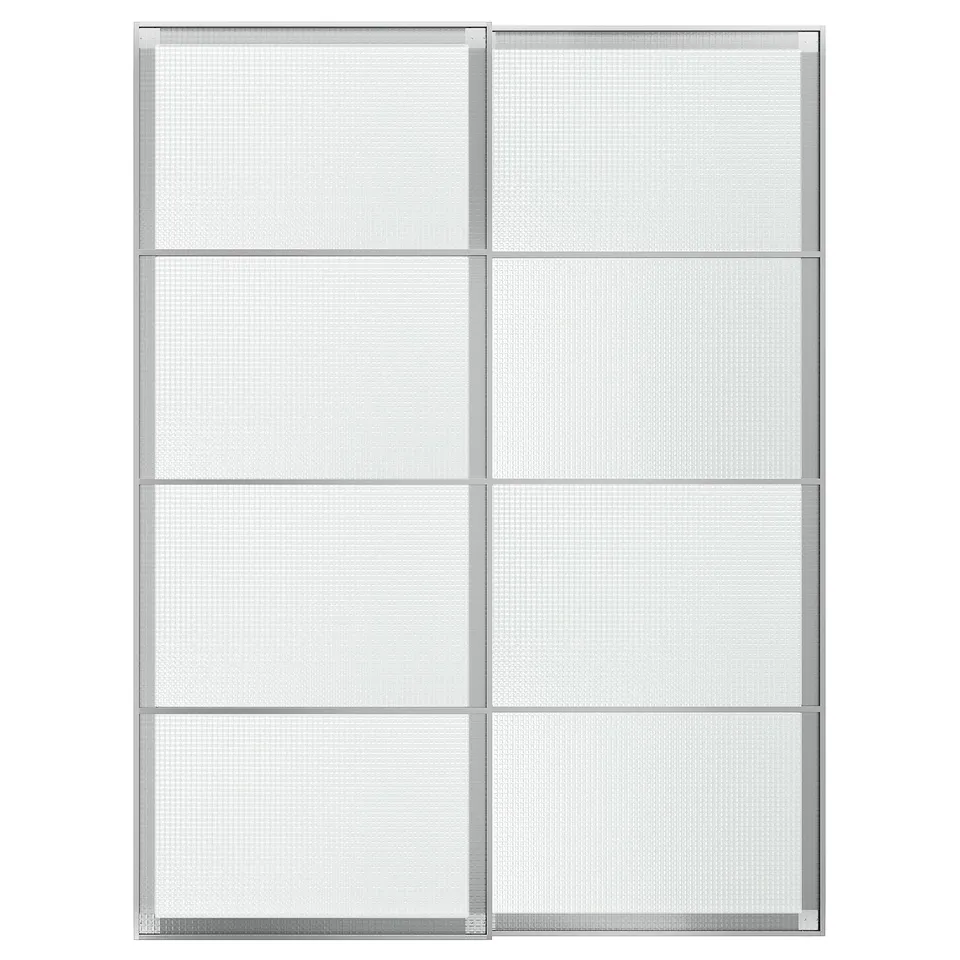 LUNDBRÄSMA Pair of sliding doors, aluminium/checkered glass, 150x201 cm