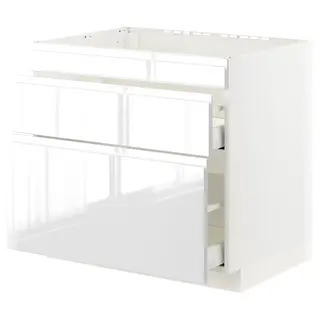 METOD / MAXIMERA base cab f hob/3 fronts/2 drawers, white/Voxtorp high-gloss/white, Width 80 x Depth 61.6 cm