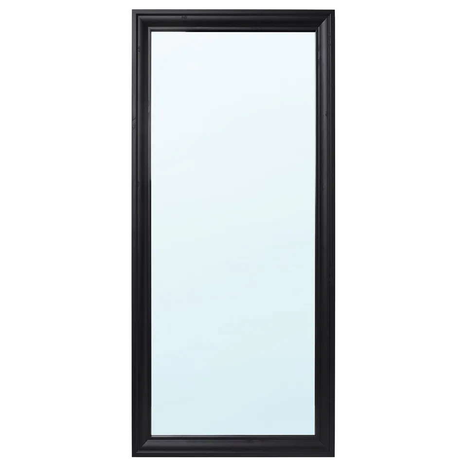 A TOFTBYN full-length mirror with a black frame and moulded edges, suitable for hanging vertically or horizontally.