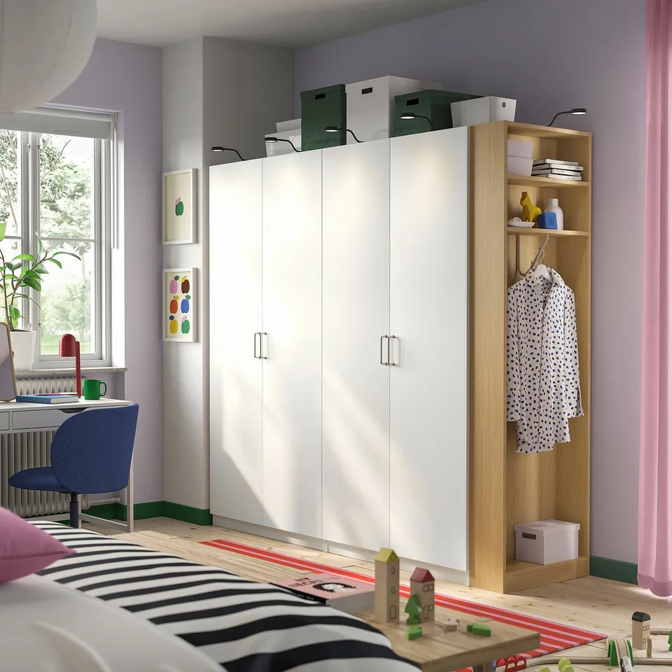 PAX / FORSAND Wardrobe combination, white white/oak effect, 220x60x201 cm