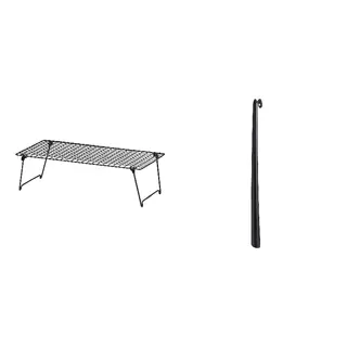 GREJIG/OMTÄNKSAM set: shoe rack + shoehorn, grey + anthracite, Width 58 x Depth 27 x Height 17 cm