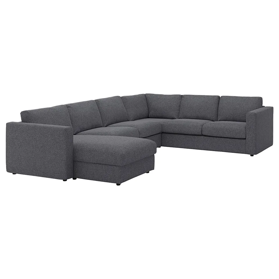 The VIMLE sectional sofa is plush and dark grey, l-shaped, with a modern design.