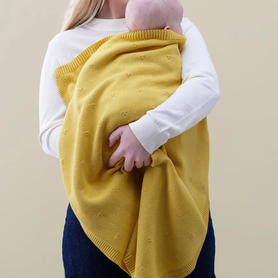 LEN Blanket, yellow/knitted, 70x90 cm