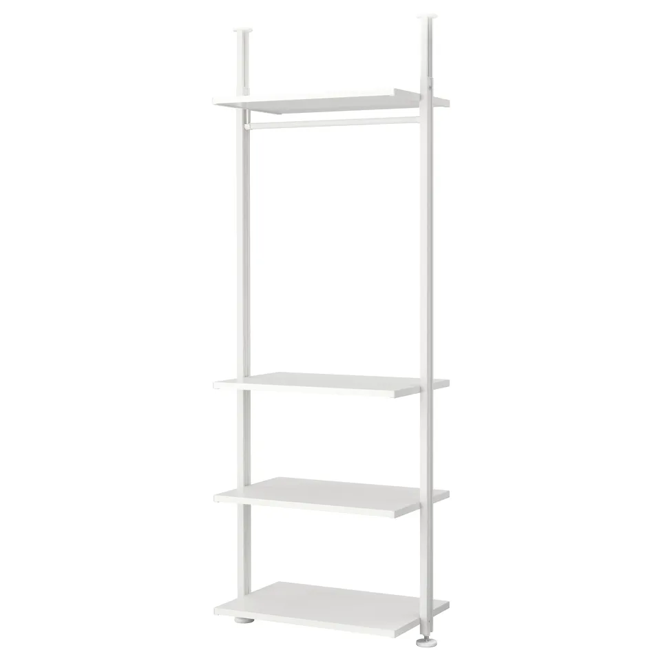 ELVARLI: white, adjustable 4-tier shelving unit. Modern, minimal design for versatile storage.