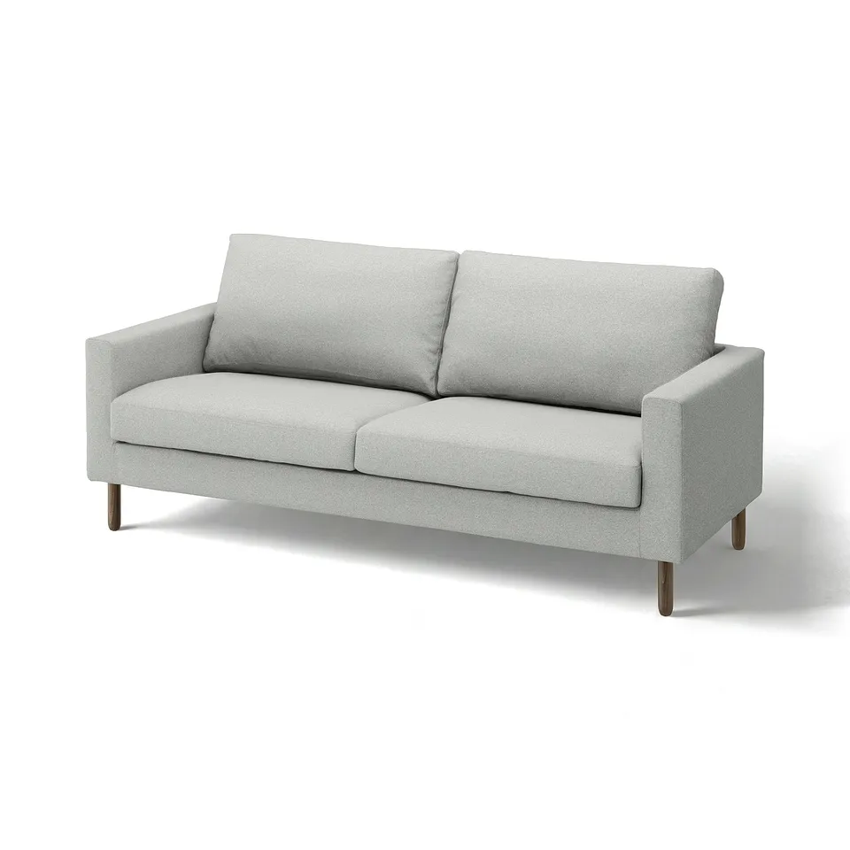 SALTSJÖBADEN light grey sofa, modern minimalist design, soft supportive cushions, wood legs, easy to clean.