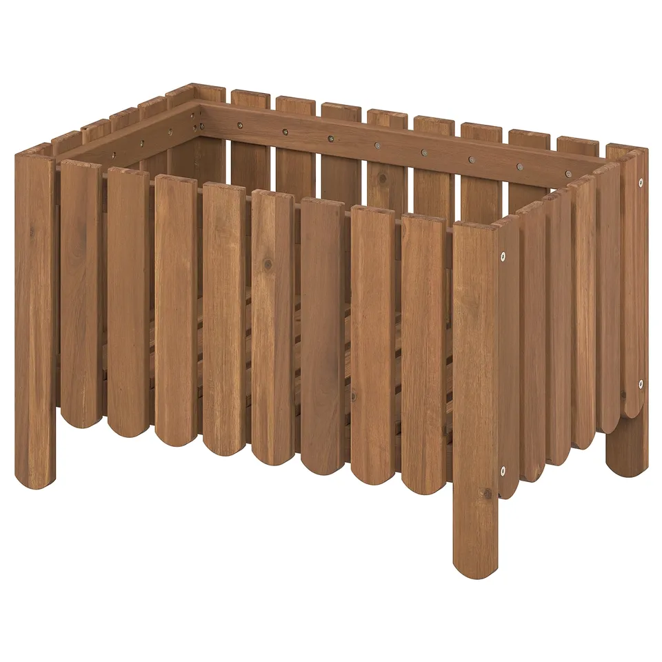 Wooden plant box, ASKHOLMEN acacia, outdoor, rectangular, slatted, sturdy base, for terrace/balcony.