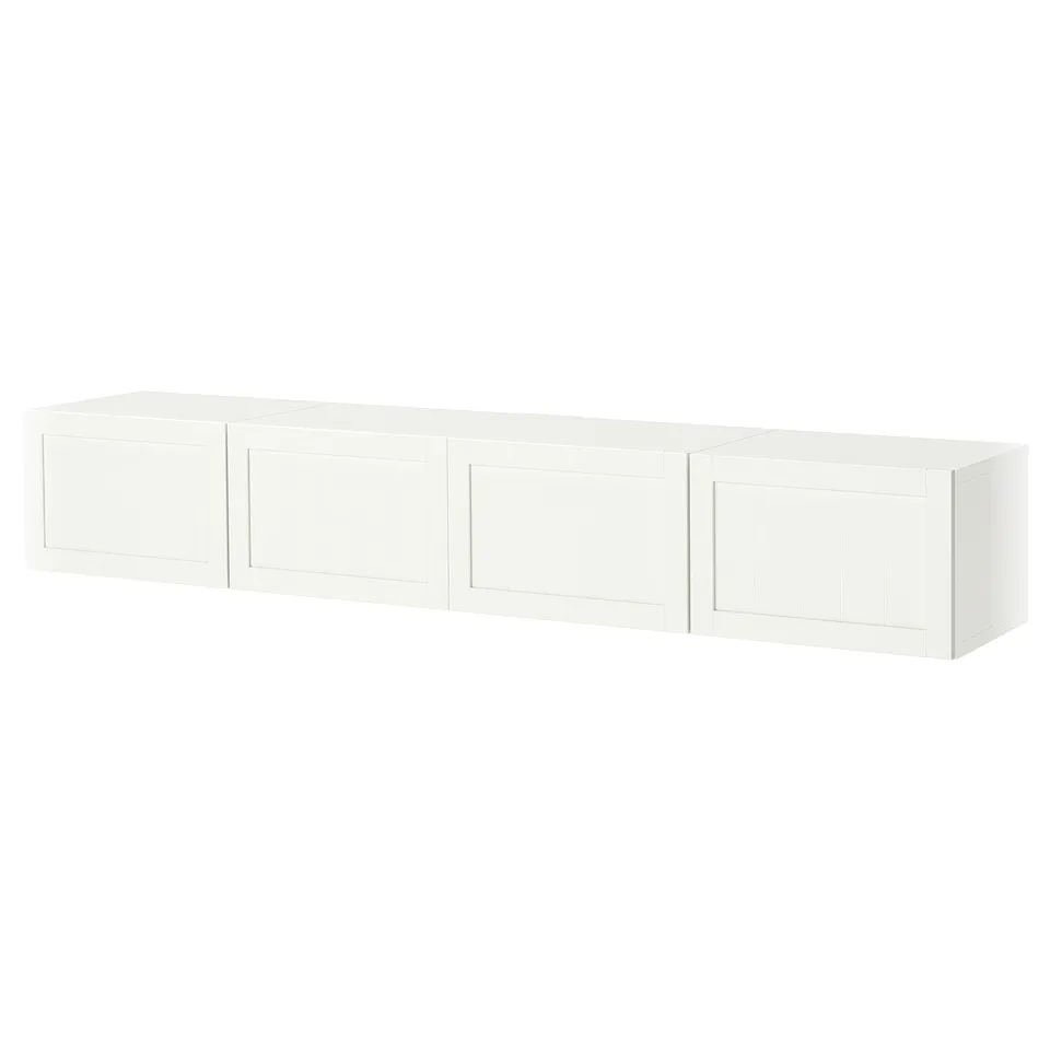 BESTÅ TV bench with doors, white/Pipmakare white, 240x42x38 cm