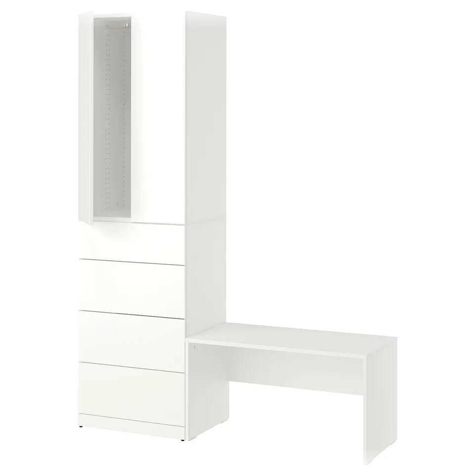 LASTARE Storage combination, white/with bench, 150x42x201 cm