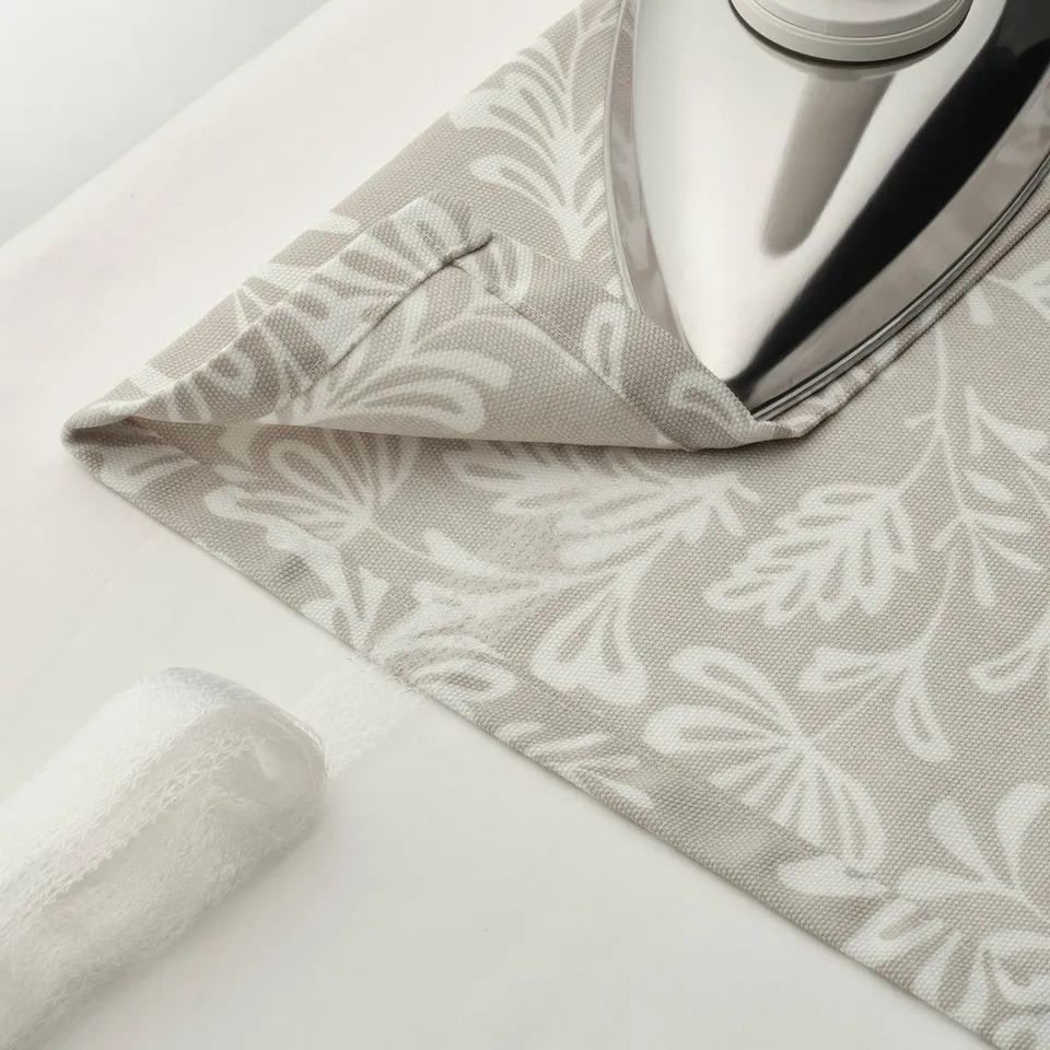 SNÖRUTA Curtains, 1 pair, light grey-beige white/floral pattern with heading tape, 145x300 cm