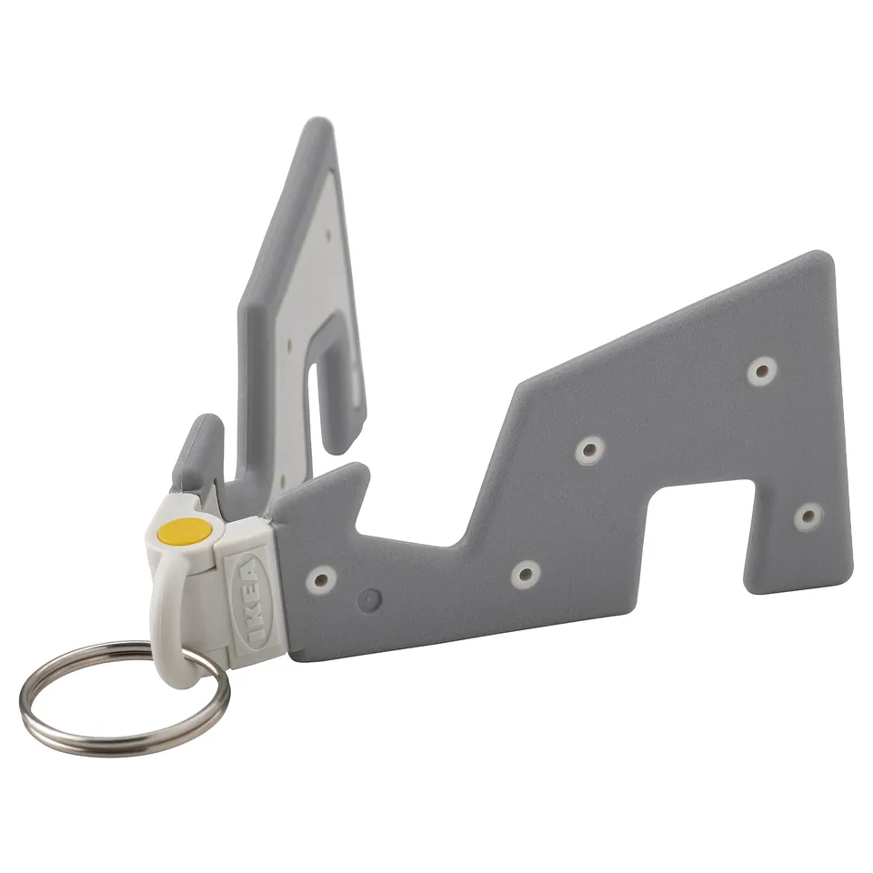 Yuppenalle grey phone holder key ring, folds compact, durable polyamide plastic, stainless steel ring.