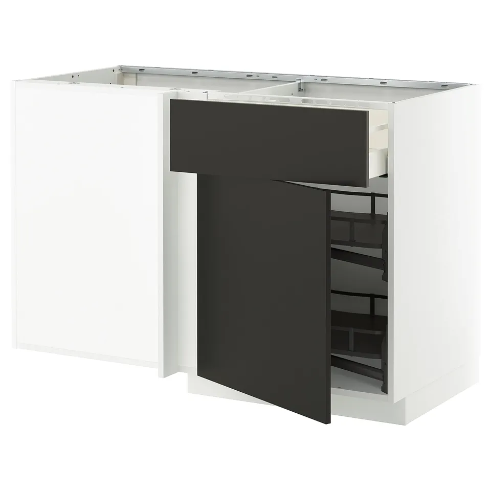 METOD kitchen unit with dark black pull-out shelf, sleek and modern.