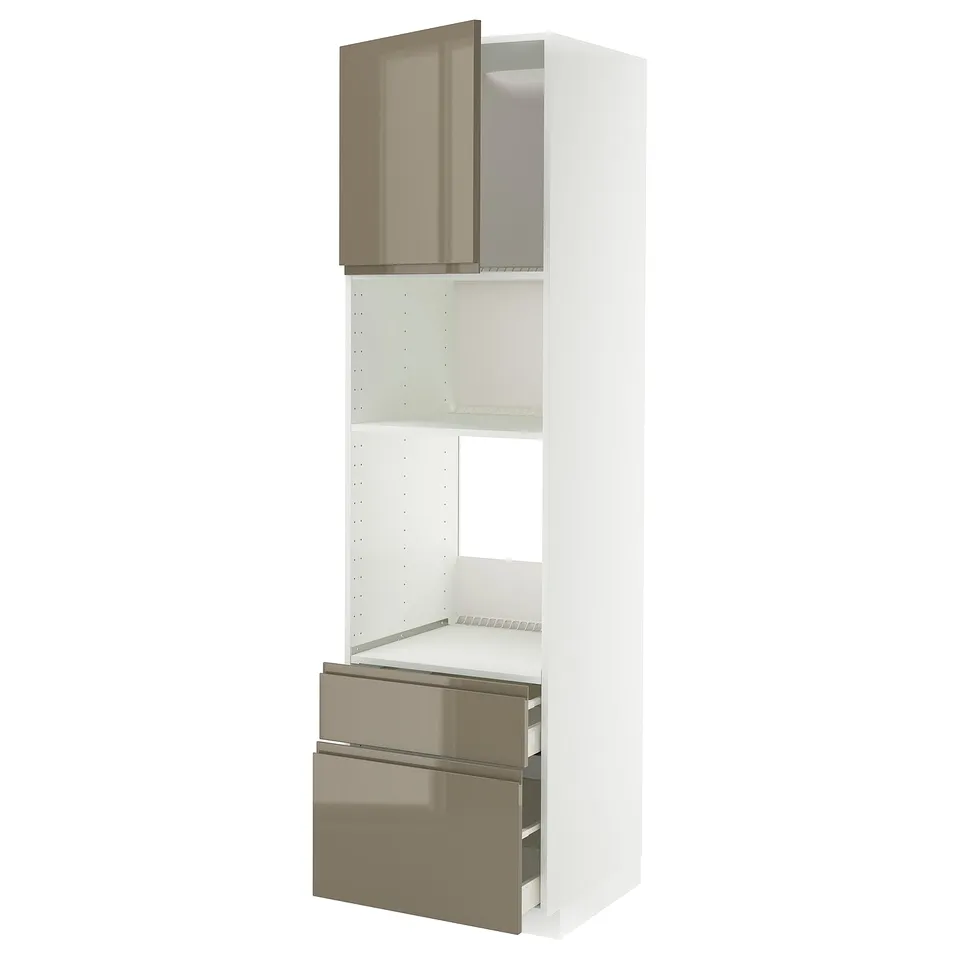 METOD kitchen unit, high gloss grey-brown, steel, rectangular, modern design with cabinet and drawers.