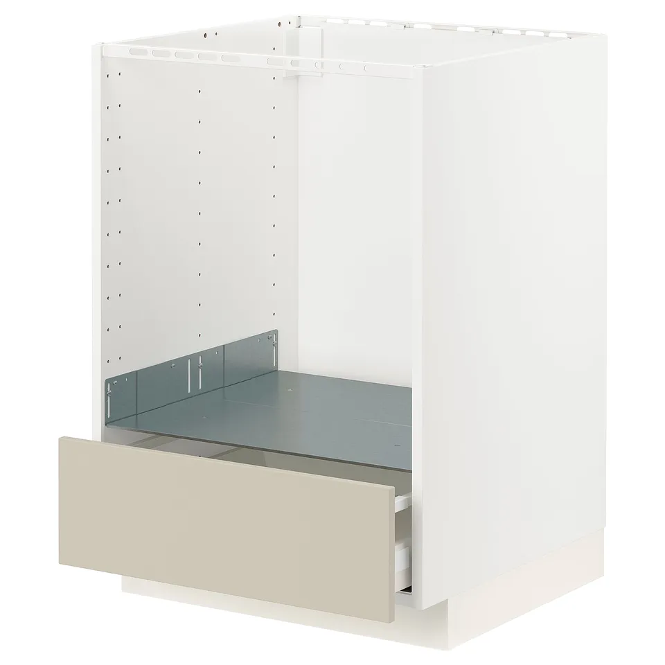 METOD drawer, beige, white frame, modern kitchen