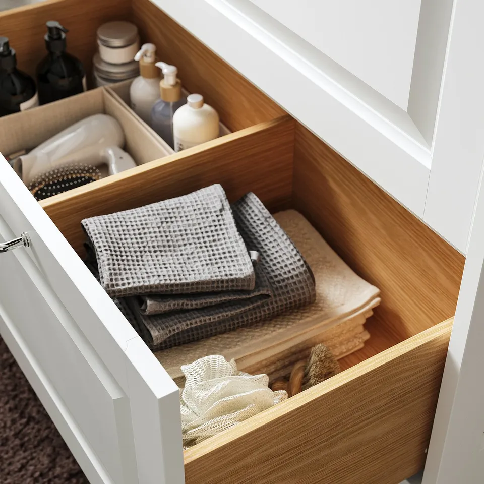 TÄNNFORSEN / ORRSJÖN Wash-stnd w drawers/wash-basin, white/black marble effect, 102x49x71 cm