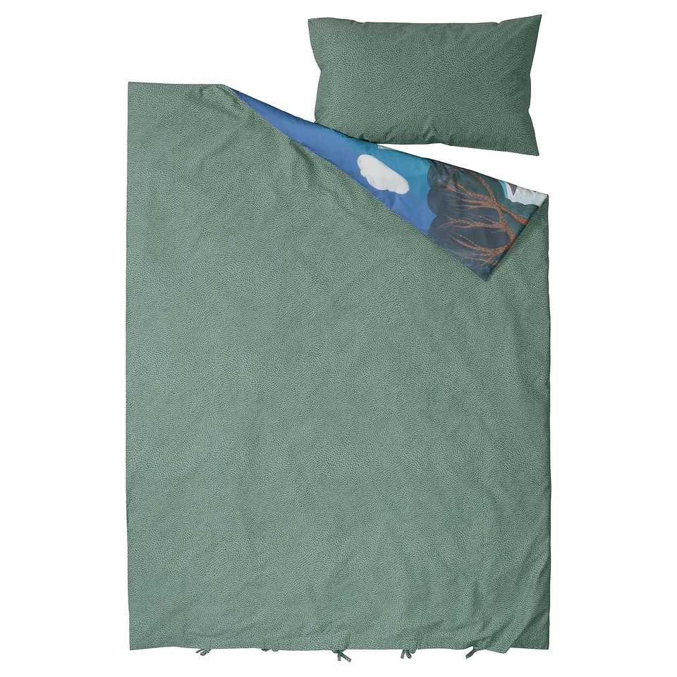 ALPTALL Duvet cover and pillowcase, blue green/The Himalayas, 150x200/50x80 cm