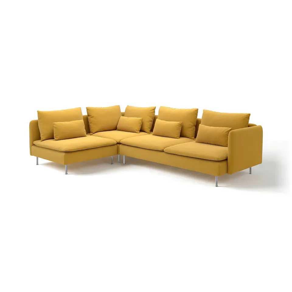 This image a yellow SÖDERHAMN sectional sofa with a sleek, modern design, soft cushions, and high, slim legs.