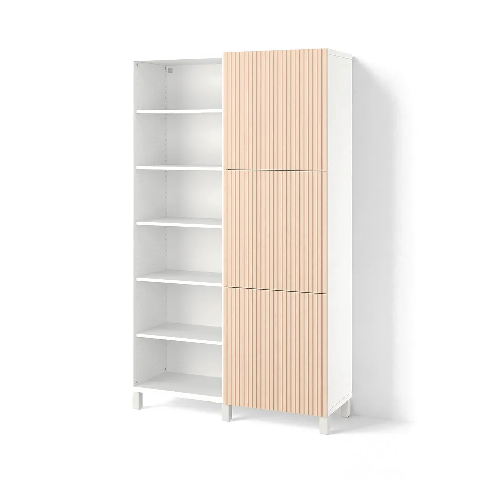 BESTÅ Storage combination with doors, white/Björköviken birch veneer, 120x42x202 cm