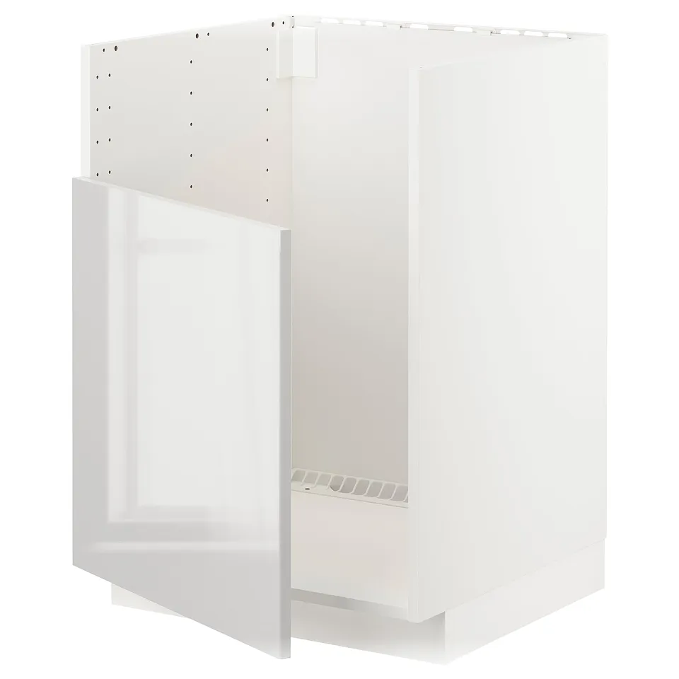 A white METOD kitchen cabinet. Its rectangular, featuring a modern design with a glossy finish and clean lines.