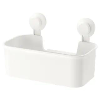 TISKEN basket with suction cup, white, Width 28 x Depth 17 x Height 17 cm