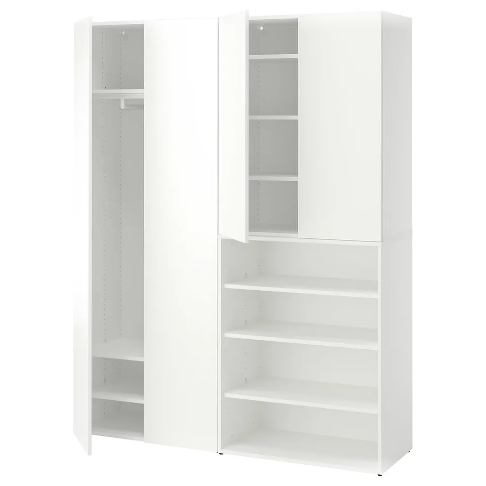 A white LASTARE wardrobe, a modular storage unit with adjustable shelves and hanging space.