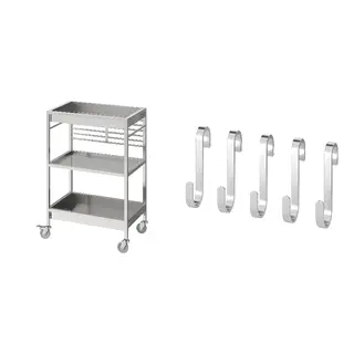 KUNGSFORS set: kitchen trolley + s-hook, stainless steel, 60x40 cm
