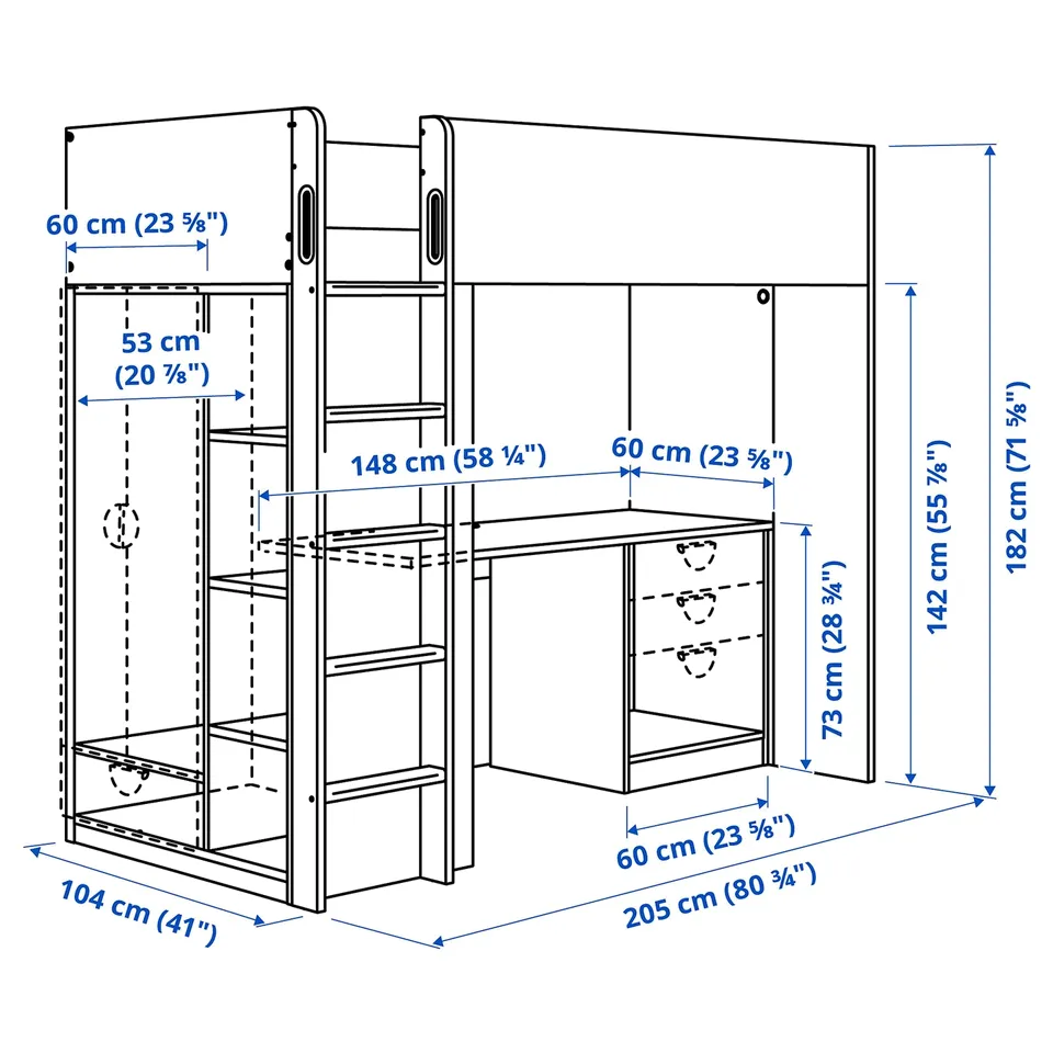 Illustration with measurements for the product: SMÅSTAD.