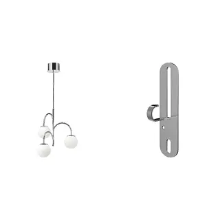 FÖRUT/SIMRISHAMN set: pendant lamp, 3-armed + pendant/ceiling lamp hook, chrome-plated/opal white glass, 55 cm