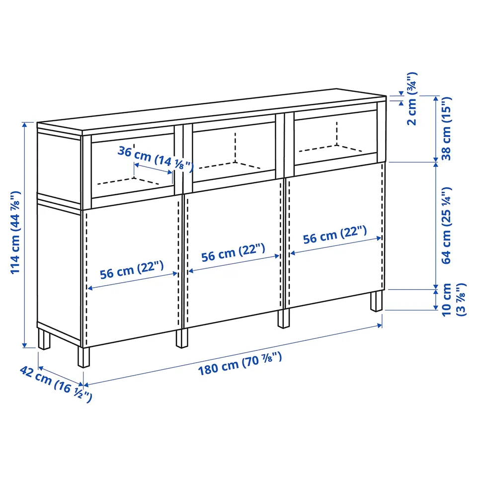 BESTÅ Storage combination with doors, Lappviken/Stubbarp/Sindvik white clear glass, 180x42x114 cm