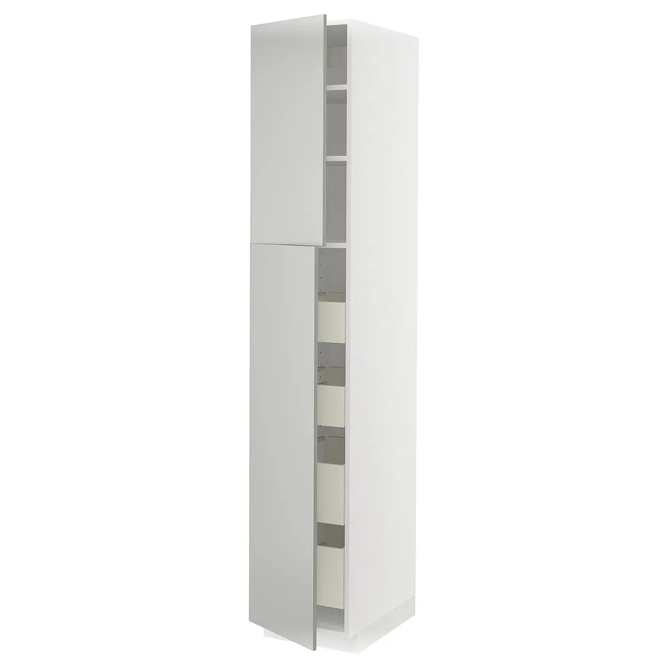 METOD white tall cabinet with grey interior, rectangular shape, modern design.