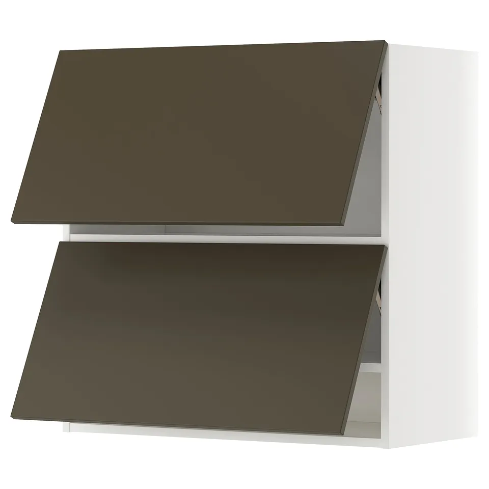 Dark brown ikea METOD kitchen cabinet with white frame.