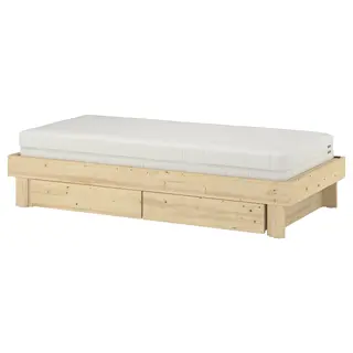 GLAMBERGET extendable bed w stor/2 mattresses, pine/Åfjäll firm, 80x200 cm