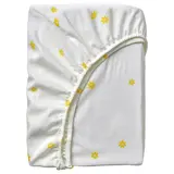 SKOGSDUVA fitted sheet, white yellow/flower pattern, 90x200 cm