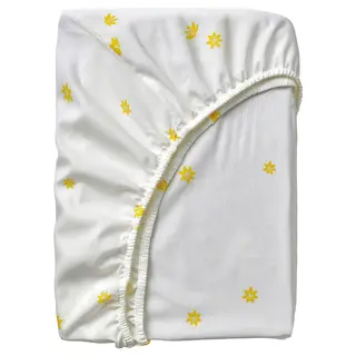 SKOGSDUVA fitted sheet, white yellow/flower pattern, 90x200 cm