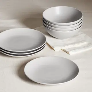 FÄRGKLAR set: bowl + side plate, matt light grey