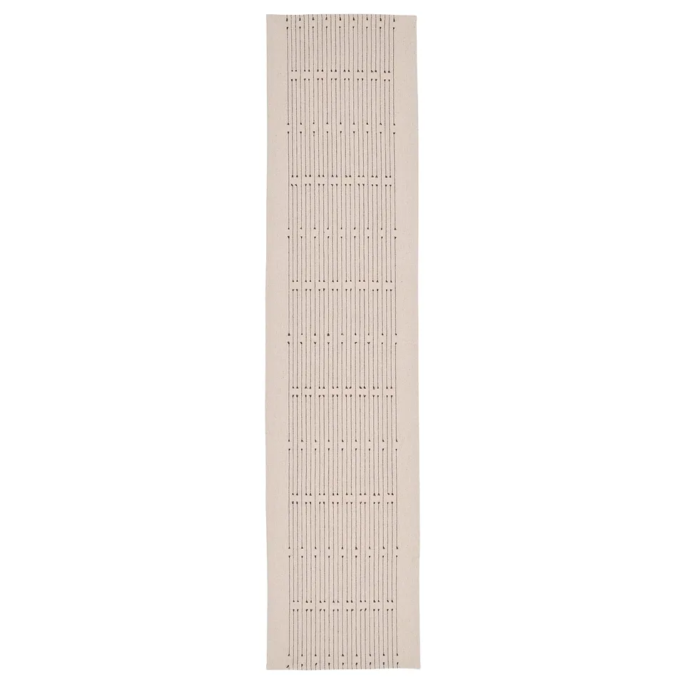 VÅRARV beige cotton-jute table runner, rectangular, with subtle tassels.