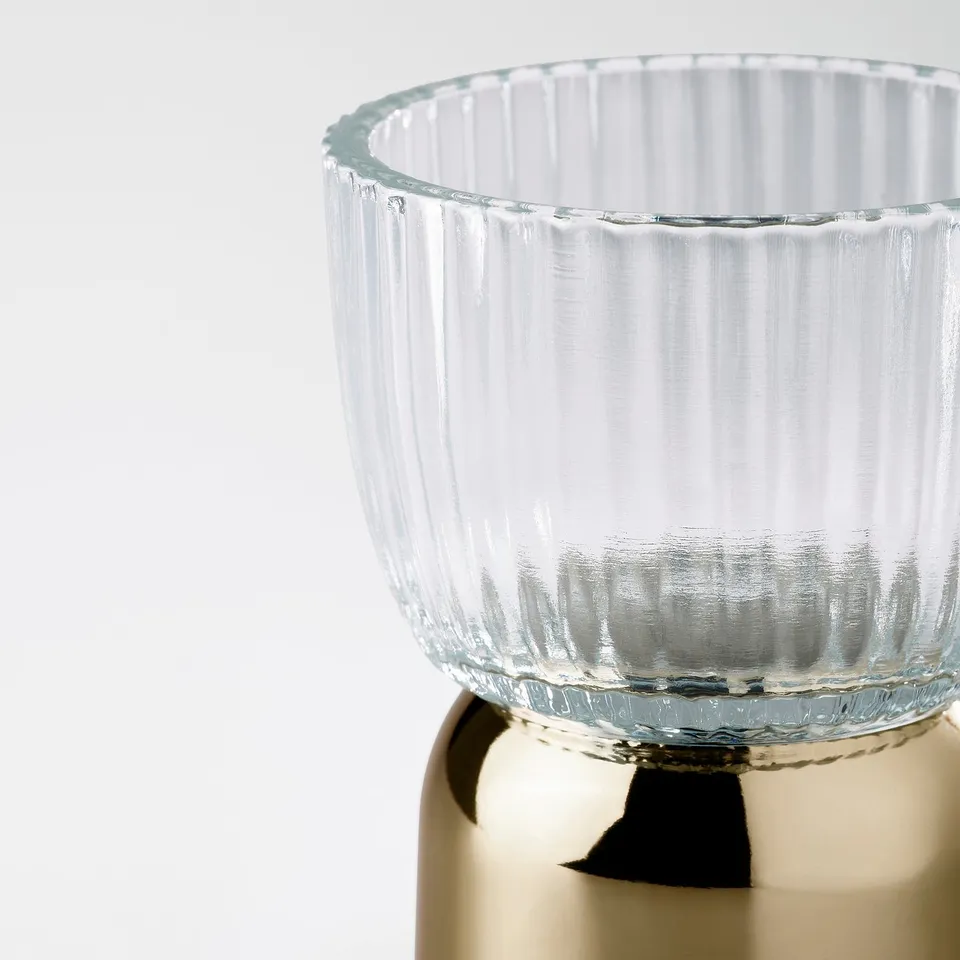 KUNGSTÄRNA Tealight holder, clear glass/gold-colour, 8 cm