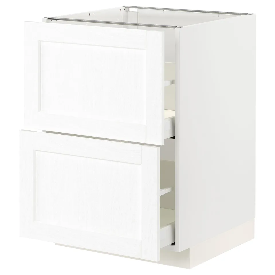 White METOD kitchen cabinet with drawer and shelves.