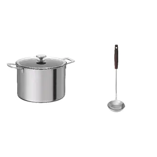 pot + ladle set: pot with lid + ladle with separator, stainless steel/glass + stainless steel/walnut, 10 l