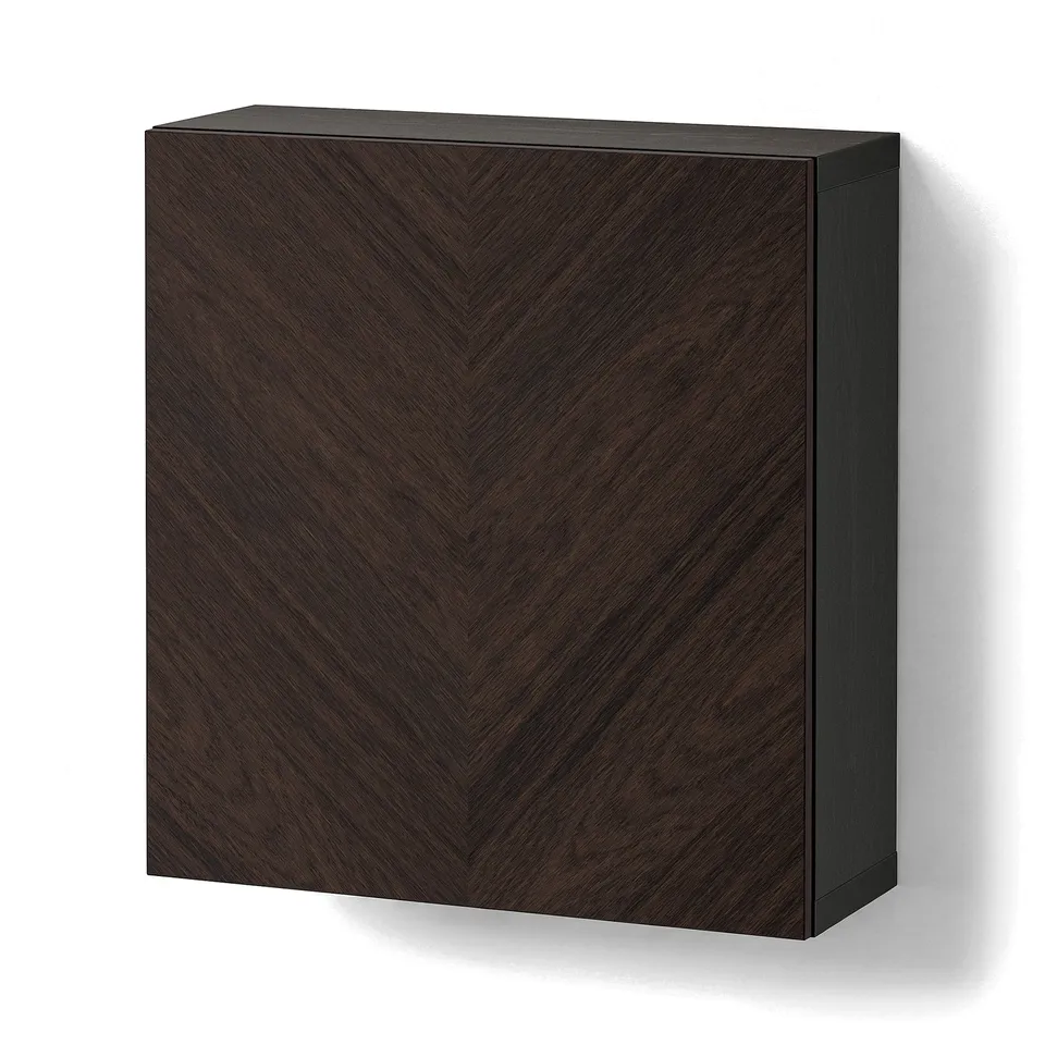 BESTÅ Wall-mounted cabinet combination, black-brown Hedeviken/dark brown stained oak veneer, 60x22x64 cm